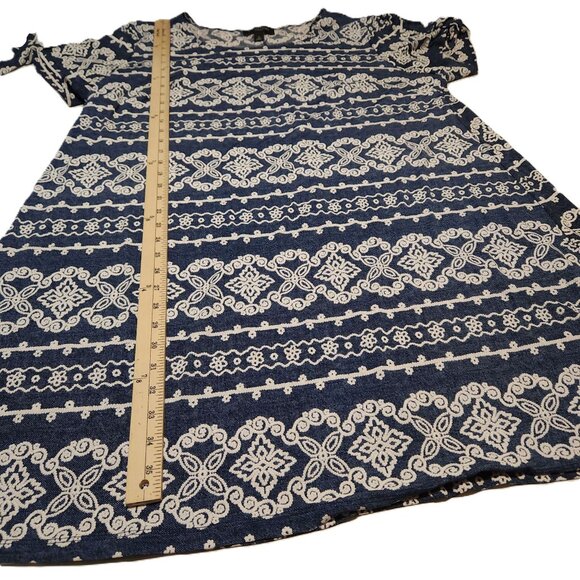 Perceptions Woman dress 2X Navy blue w/ white puff print Tie sleeves Mid-length - Picture 5 of 15